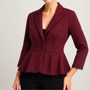 Anthropologie Tabitha Chandelier Peplum Striped Blazer in Burgundy